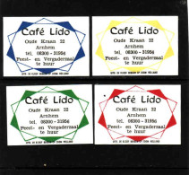 4 Dutch Matchbox Labels, Arnhem - Gelderland, Café Lido, Zündholzetiketten Netherlands - Boites D'allumettes - Etiquettes