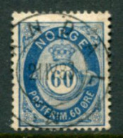 NORWAY 1878 Posthorn 60 Øre Used.  Michel 31 - Oblitérés