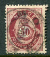 NORWAY 1877 Posthorn 50 Øre Used.  Michel 30 - Usati