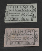 Portugal Coimbra Bus Et Trolley Bus Tram-bus 2 Billet Anciennes Old Tram Bus Tickets - Europe