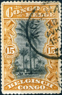 CONGO BELGA, BELGIAN CONGO, PAESAGGI, LANDSCAPE, 15 C., 1910, FRANCOBOLLI USATI Mi:BE-CD 17, Sn:BE-CD 47, Yt:BE-CD 56 - Used Stamps