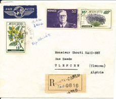 Monaco Registered Cover Sent To Algeria 5-3-1960 Very Good Franked - Briefe U. Dokumente