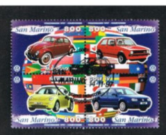 SAN MARINO - UN 1591.1594 - 1997 INDUSTRIE AUTOMOBILISTICHE: VOLKSWAGEN (COMPLET SET OF 4 SE-TENANT, BY BF) - USED - Usati