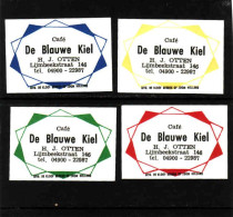 4 Dutch Matchbox Labels, De Kiel - Drenthe, Café De Blauwe Kiel, H.J. Otten, Zündholzetiketten Netherlands - Boites D'allumettes - Etiquettes