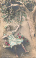 FETES ET VOEUX - Amitiés - Une Fille Sur Une Balançoire - Colorisé - Carte Postale Ancienne - Sonstige & Ohne Zuordnung