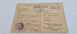 WWII POW 1941 Camp  EGITTO  . CROCE ROSSAFranchigia Posta Militare  Prisoner Of War POW Postcard  ARADEO  LECCE - Guerre 1939-45