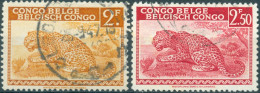 CONGO BELGA, BELGIAN CONGO, FAUNA, LEOPARDO, 1942, FRANCOBOLLI USATI Scott: 199-200 - Oblitérés