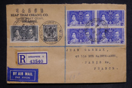 STRAITS SETTLEMENTS - Enveloppe En Recommandé De Singapore Pour Paris En 1937  - L 149835 - Straits Settlements