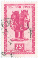 CONGO BELGA, BELGIAN CONGO, ARTE INDIGENA, 25 C., 1948, FRANCOBOLLI USATI Mi:BE-CD 266, Scott:BE-CD 234, Yt:BE-CD 280 - Usati