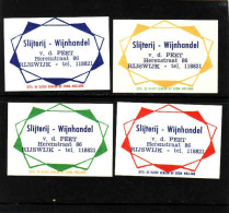 4 Dutch Matchbox Labels, Rijswijk - South Holland, Slijterij - Wijnhandel, V.d. Peet, Zündholzetiketten, Netherlands - Boites D'allumettes - Etiquettes