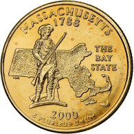 États-Unis, Quarter, Massachusetts, 2000, U.S. Mint, Golden, Cupronickel - 1999-2009: State Quarters