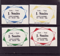 4 Dutch Matchbox Labels, Odiliapeel - North Brabant, Café - Taxi J. Smits, Zündholzetiketten, Netherlands - Boites D'allumettes - Etiquettes