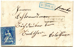 SUISSE - 10 RP BLEU (LEGER PLI D'ARCHIVE) OBLITERATION BLEUE BEINWIL SUR LETTRE SANS CORRESPONDANCE POUR SOLOTHURN, 1861 - Lettres & Documents