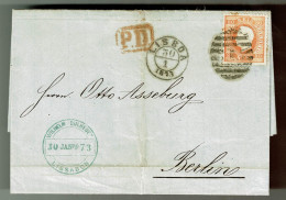 Portugal, 1873, # 42 Dent. 12 3/4, Tipo I, For Berlin, Com Certificado - Storia Postale
