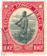 CONGO BELGA, BELGIAN CONGO, RITRATTO DI SOLDATO, 100 Fr., 1942, FRANCOBOLLI USATI Scott:BE-CD 227, Yt:BE-CD 248 - Used Stamps