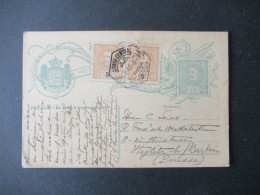 Portugal 1909 Ganzsache König Carlos I. Mit 2x Zusatzfrankatur Auslands PK Lissabon - Steglitz Bei Berlin - Postal Stationery