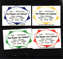 4 Dutch Matchbox Labels, Axel - Zeeland, Café Rest. Het Wapen Von Zeeland, Fijne Keuken, Zündholzetiketten Netherlands - Boites D'allumettes - Etiquettes