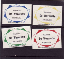 4 Dutch Matchbox Labels, Haarlem - North Holland, WASHAL De Wezarette, Zündholzetiketten Netherlands - Boites D'allumettes - Etiquettes