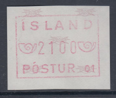 Island Frama-ATM  1.Ausgabe Aut.-Nr. 01 Graulila Wert 2100 ** - Franking Labels