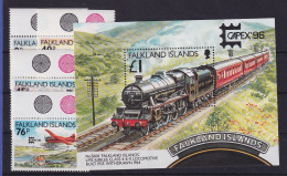 Falkland-Inseln 1996 Transportmittel Der Post Mi.-Nr. 673-676 Und Block 14 ** - Falkland