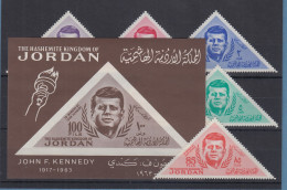 Jordanien 1964 John F. Kennedy Mi.-Nr. 453-58A Und Block 13 Postfrisch ** / MNH  - Jordanie
