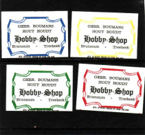 4 Dutch Matchbox Labels, Brunssun-Treebeek - Limburg, Gebr. Boumans Hout Houdt Hobby Shop, Zündholzetiketten Netherlands - Boites D'allumettes - Etiquettes