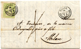 SUISSE - 40 RP COIN DE FEUILLE SUR LETTRE AVEC CORRESPONDANCE DE BALE POUR MILAN, 1858 - Storia Postale