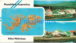 223378 ARGENTINA UK ISLAS MALVINAS FALKLAND ISLANDS VISTA EL PUERTO & MAP MAPA MULTI VIEW  POSTAL POSTCARD - Argentine