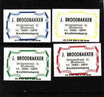 4 Dutch Matchbox Labels, Eindhoven - North Brabant, J. BROODBAKKER, Kwaliteitsslagerij, Zündholzetiketten Netherlands - Boites D'allumettes - Etiquettes