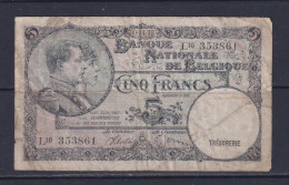 BELGIUM  - 1938 5 Francs Circulated Banknote - 5 Francs