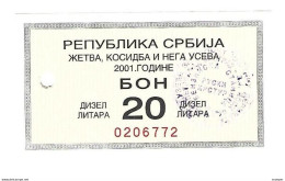 *serbia  Harvest Bon 20 Liter Dizel 2001  S30    With  Stamp - Serbia