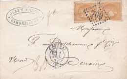 FRANCE - EMISSION DE BORDEAUX - 1871 - N° 43B - 10 C BISTTRE-JAUNE REPORT 2 - PAIRE SUR DEVANT D'ENVELOPPE - 1870 Emission De Bordeaux