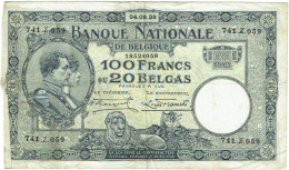 Billet Belgique. 100 Francs Ou 20 Belgas. 04.08.28 - 100 Francos & 100 Francos-20 Belgas