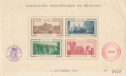 60 - BEAUVAIS - EXPOSITION PHILATELIQUE - 1945 - BLOC Numéroté, QUATRE TIMBRES - Beaux Cachets En Marge - - Filatelistische Tentoonstellingen