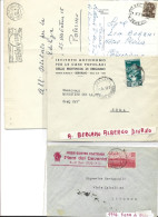 LOTTICINO DI 7 BUSTE E CARTOLINE CON ANNULLI VARI (RECAPITO PIRELLI + BERGAMO ALBERGO DIURNO ED ALTRI)O - Collections