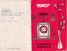 Calendarietto - Promemoria Vademecum - Cartoleria Giannetto - Barcellona - Messina - Anno 1967 - Formato Piccolo : 1961-70