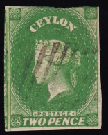 Ceylon, 1857-58 Y&T. 2a, 2 P, Verde Amarillo - Ceylon (...-1947)