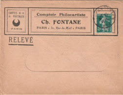 PARIS : Env. Du "COMPTOIR PHILOCARTISTE , Ch. Fontaine, 30 Rue Du Mail." Edit. De La Revue De La CP. " LA DIANE". - French