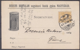 ⁕ Hungary - Romania 1909 ⁕ NAGYVARAD To FIUME - 2 Filler ⁕ Dopisnica BERKES BERTALAN - Cartas & Documentos