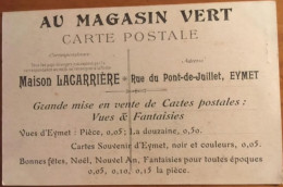 Cpa 24 Publicité AU MAGASIN VERT, Maison Lacarrière,  Eymet, Rue De La Mairie, Animée, Cliché Tamisé, - Eymet