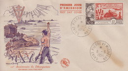 Enveloppe  FDC  1er  Jour  SAINT  PIERRE  ET  MIQUELON    10éme  Anniversaire  Du   Débarquement    1954 - FDC