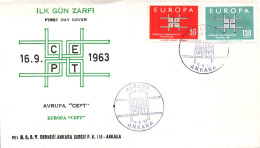 ENVELOPPE 1er JOUR - EUROPA CEPT 1963 - SERIE DU 16/09/1963 ANKARA - FDC