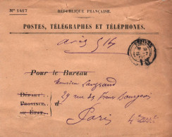 ENVELOPPE POSTES TELEGRAPHES ET TELEPHONES  EN 1905 DE BEZIERS A PARIS - Telegraph And Telephone