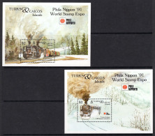 Turks & Caicos Islands 1991 Phila Nippon '91 - Steam Locomotives MS Set MNH (SG MS1134a&b) - Turks & Caicos (I. Turques Et Caïques)