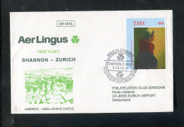 "IRLAND" 1993, Aer Lingus-Erstflugbrief "Shannon-Zuerich" (7447) - Airmail