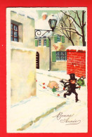 XZK -03  Bonne Année  Ramoneur, Cochon Et Trèfle à Quatre Dans La Rue.. . Circulé 1934 - New Year