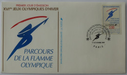 JEUX OLYMPIQUES HIVER / ALBERTVILLE 1992 - Ski / Parcours Flamme Olympique - Enveloppe Timbre Et Cachet 1er Jour  - Winter 1992: Albertville