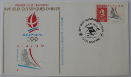 JEUX OLYMPIQUES HIVER / ALBERTVILLE 1992 - SLALOM SKI - Enveloppe Timbre Et Cachet 1er Jour LES MENUIRES - Winter 1992: Albertville