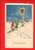 XZK -12 Bonne Année  Enfants Dans La Neige Et Joueur De Violon. Circulé 1924 - Neujahr