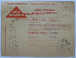 CARTE POSTALE CHEQUES POSTAUX - Contre Remboursement - Cachet VIENNE (ISERE) / 30-01-1954 - Cheques & Traveler's Cheques